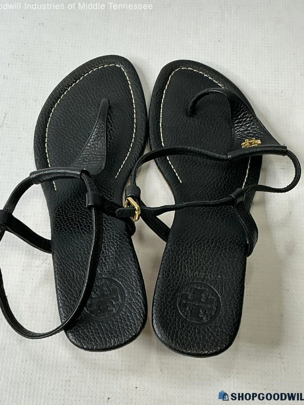 Tory Burch Black Leather T-Strap Sandals Size 9